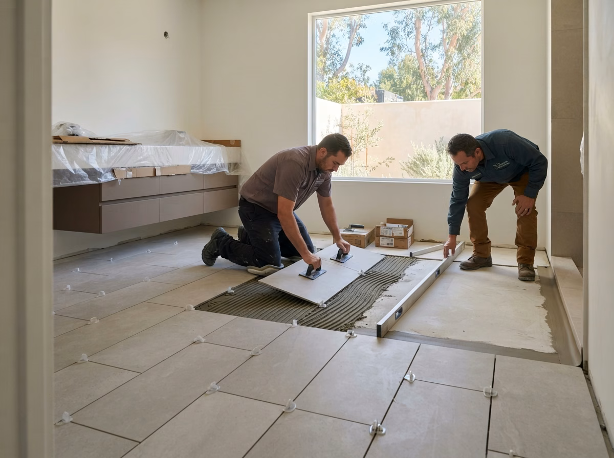 Bathroom Flooring Process Middle in Orange County.