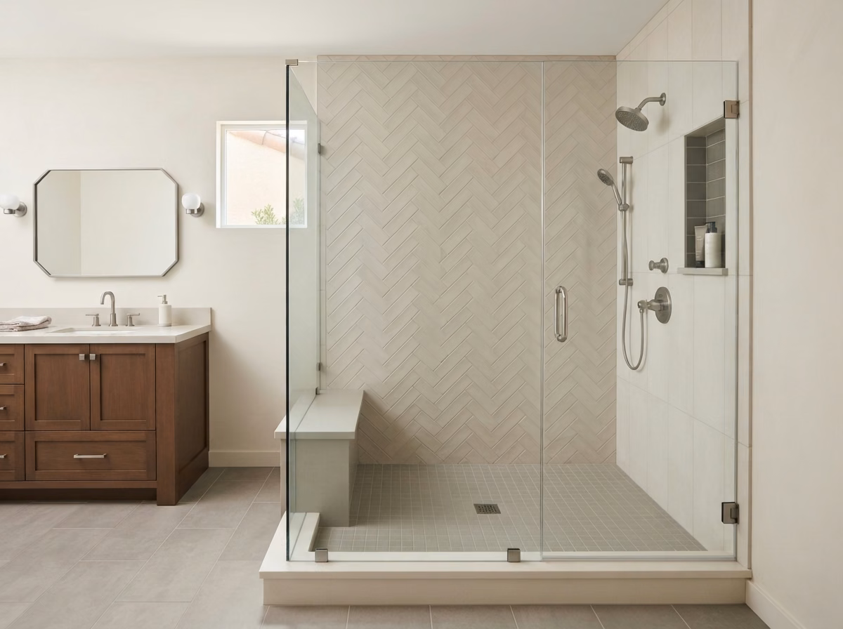 Herringbone Pattern Shower | Orange County Herringbone Pattern Shower in Orange County.