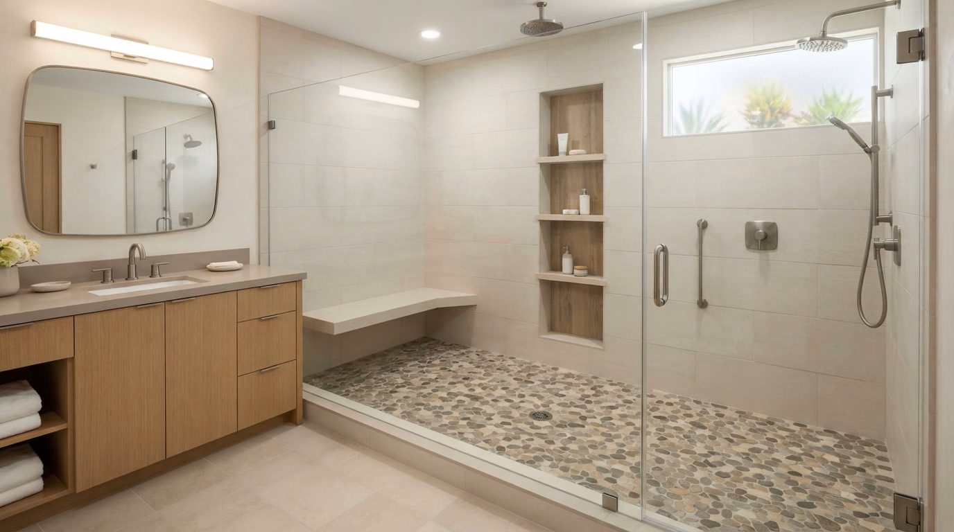 Pebble Tile Shower Floor | Orange County Pebble Tile Shower Floor in Orange County.