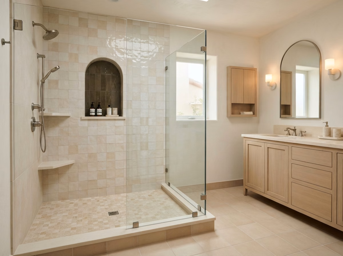 Zellige Handmade Tile Shower | Orange County Zellige Handmade Tile Shower in Orange County.
